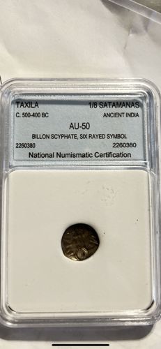 Taxila 1/8 Satamanas "Six Rayed Symbol"