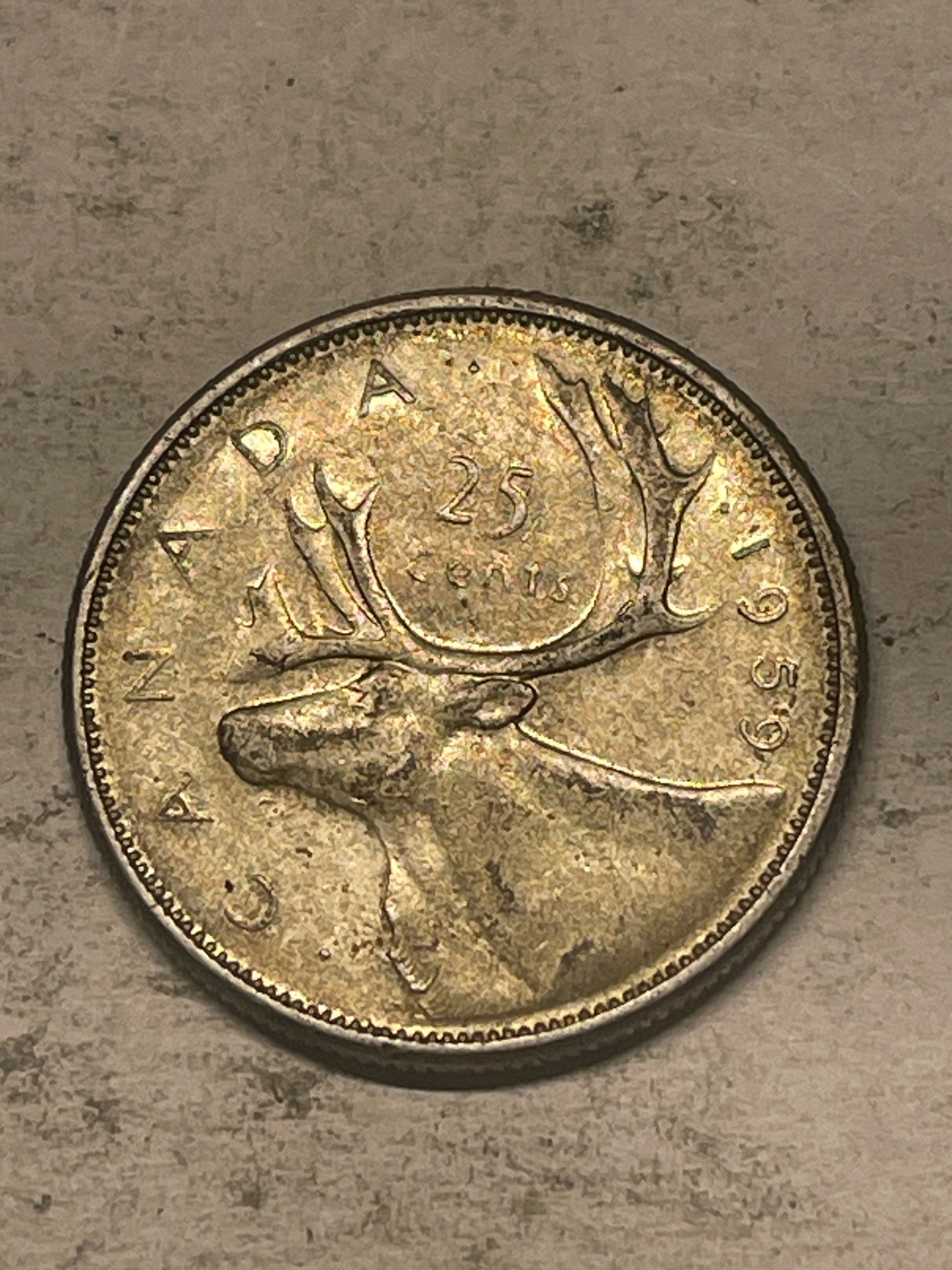 Canadian 25 Cents (Quarter) - Elizabeth II (Caribou Series) — reverse