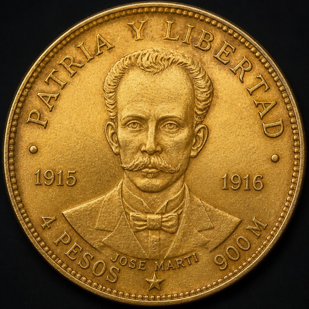 Cuba 4 Pesos Gold Jose Marti