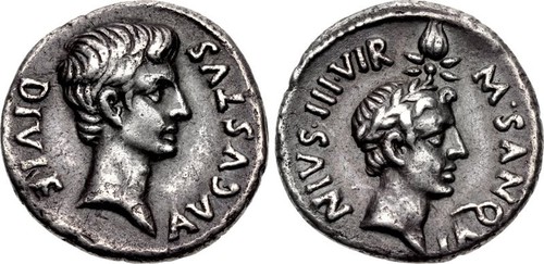 Denarius of Octavian and Caesar