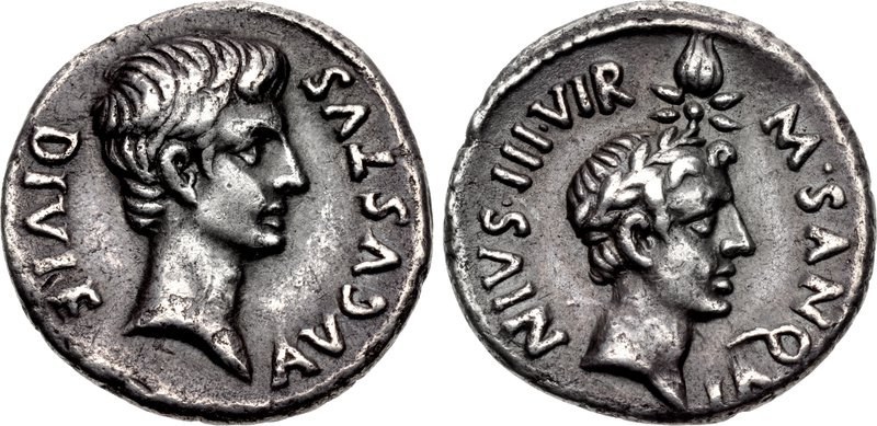 Denarius of Octavian and Caesar