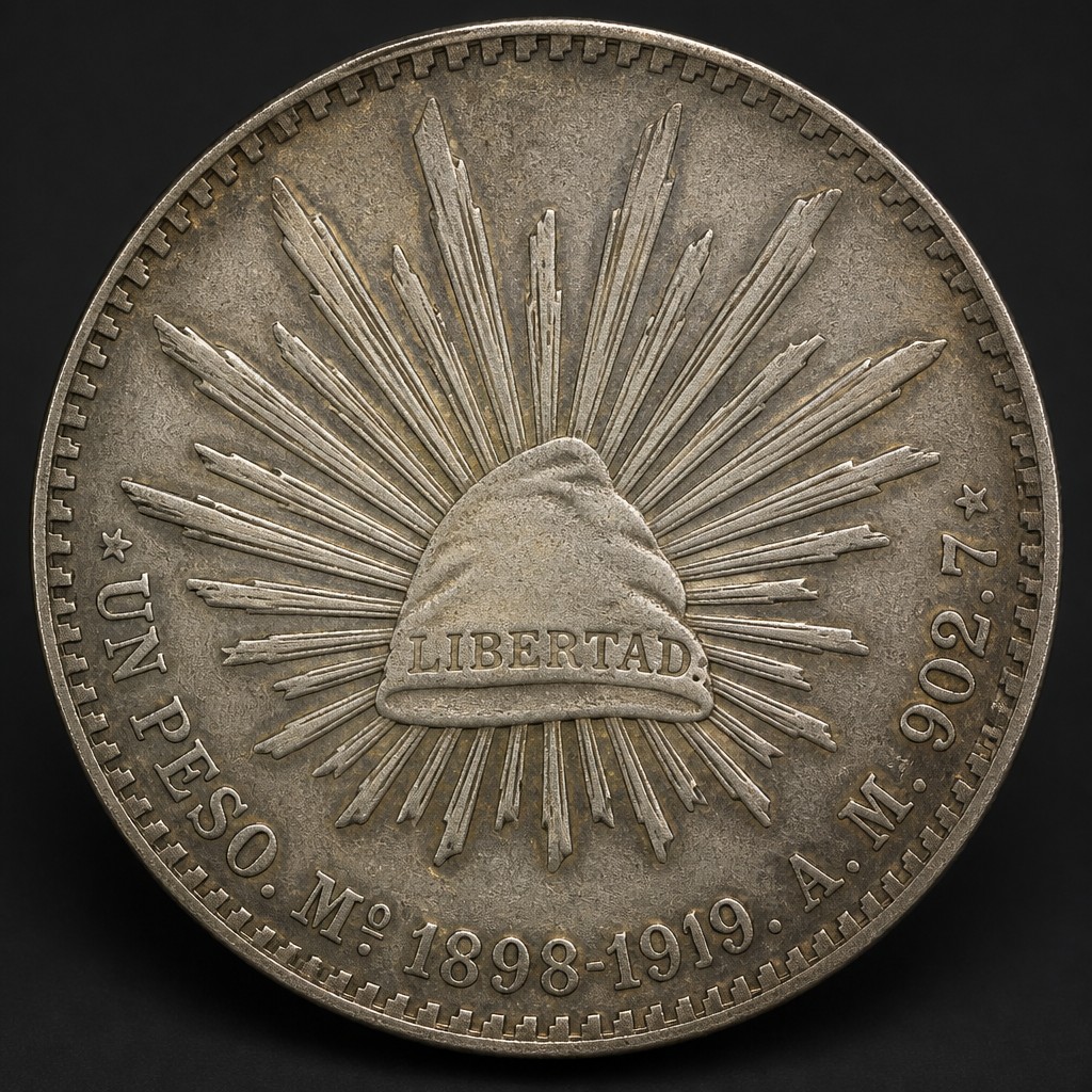 Mexican Un Peso Silver (Cap and Rays)
