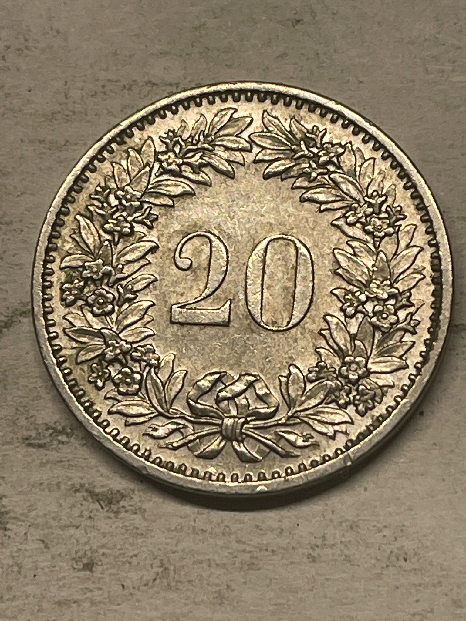 Swiss 20 Rappen — reverse
